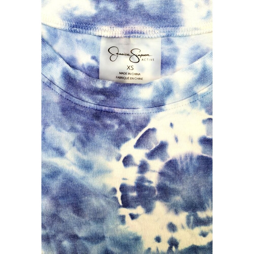 Jessica Simpson Active XS Blue Tie-Dye Cropped Tank Top Sleeveless Muscle Tee - Picture 2 of 6
